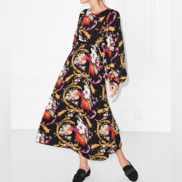 Floral Black Midi Dress - Picture 1 of 16